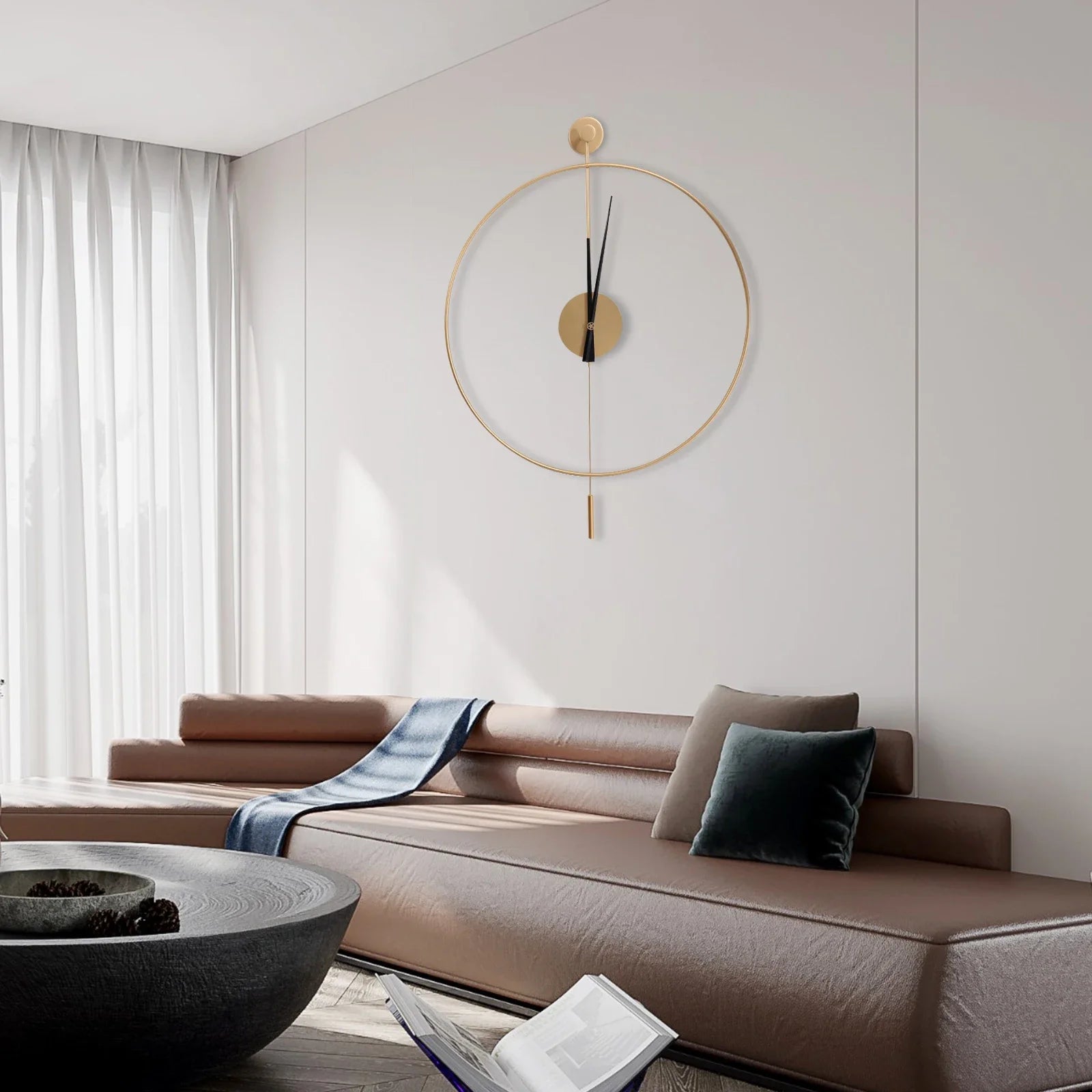 Swing Wall Clock Modern Design Silent Quartz Movement Elegant Great Gift Living Room Decor Dial Without Number Easy to Install: