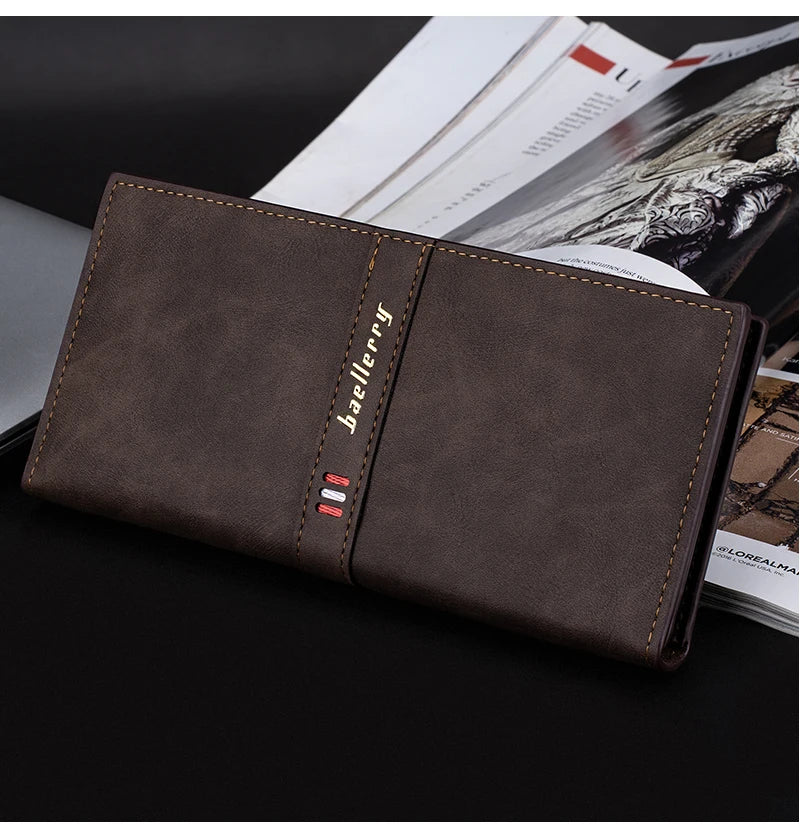 Men's Leather Wallet ID Card Holder Purse Bifold Pocket Long Clutch Bifold Business Money Bag Man Wallets Slim Wallet Card Slot