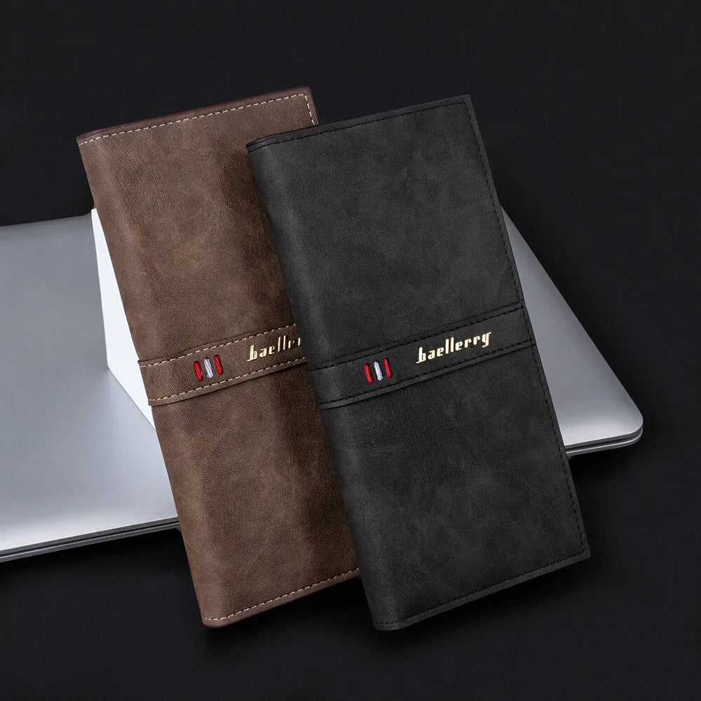 Men's Leather Wallet ID Card Holder Purse Bifold Pocket Long Clutch Bifold Business Money Bag Man Wallets Slim Wallet Card Slot