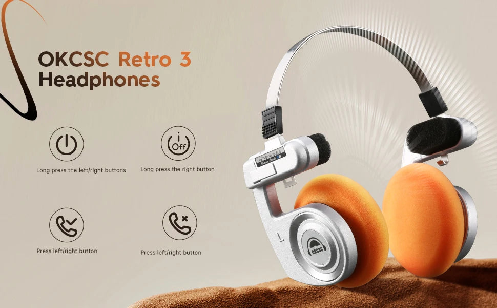 OKCSC 2 in 1 Retro Wireless Headphones 3rd Generation  BT 5.3 40mm Drive Open-ear Noise Reduction Headset Two Connection Modes