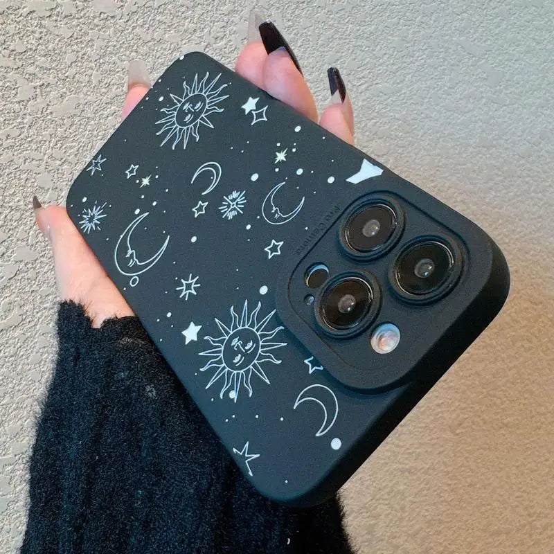 Moon & Sun Pattern Phone Case Fashion Phone Accessories Compatible with IPhone 16 Pro Max 15 Pro 14Plus 13 12 11