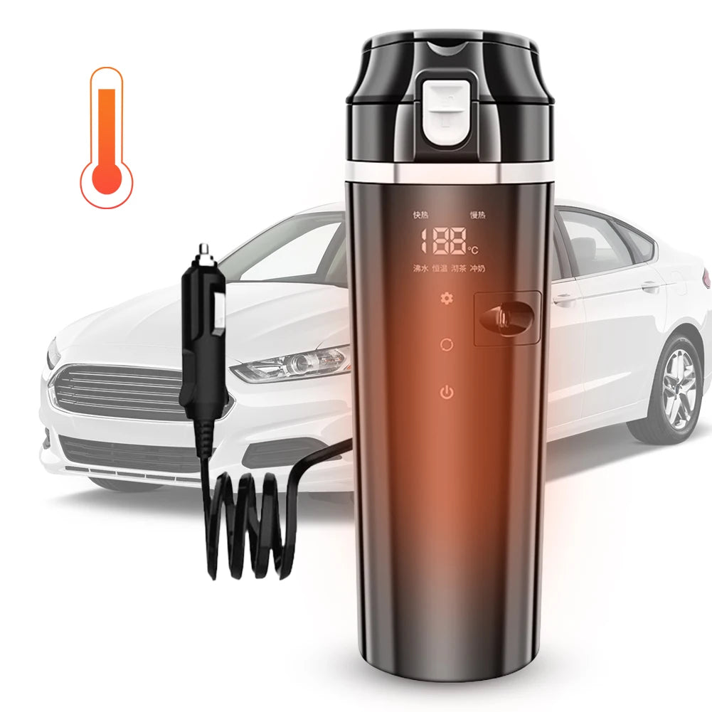 12V/24V Water Warmer Bottle Smart Temperature Control Car Heated Smart Mug Digital LCD Display Thermos Cup Stainless Steel 500ML