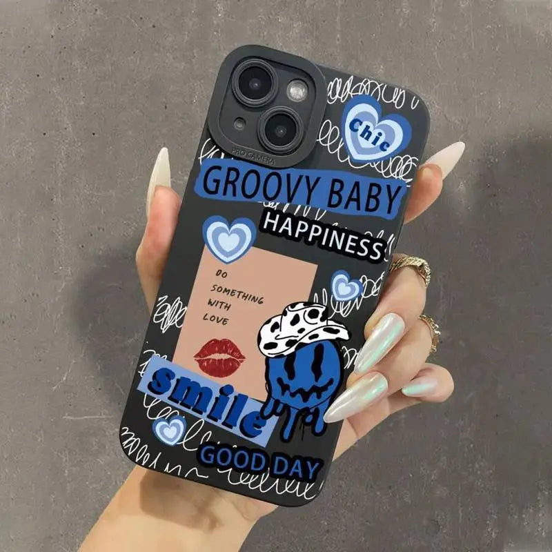 Funny Letter & Lips Pattern Phone Case Fashion Phone Accessories Compatible with  IPhone 16 Pro Max 15 Pro 14Plus 13 12 11