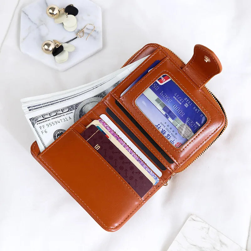 Women's Leather Wallet Bifold Clutch Bag Credit Card Holder Pocket Wallet Multi-functional Wallet Fashionable and Casual Wallet