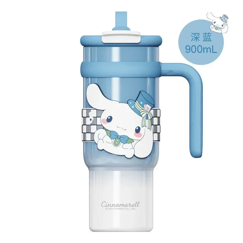 Sanrio 900Ml Thermos Cup Hello Kitty Cinnamoroll Kuromi Design Leakproof Water Cup Portable Bag Car Ice Cup Gift for Friends