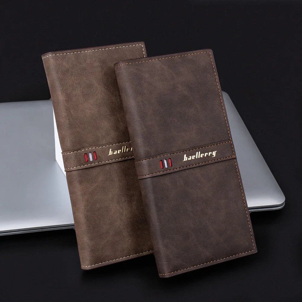 Men's Leather Wallet ID Card Holder Purse Bifold Pocket Long Clutch Bifold Business Money Bag Man Wallets Slim Wallet Card Slot