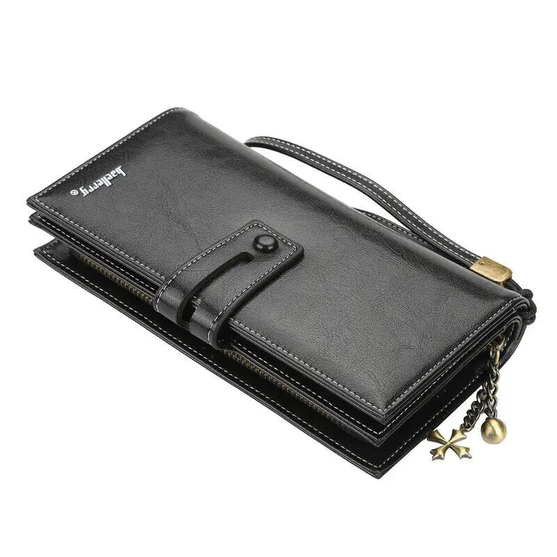 Women's Fashion Leather Wallet Bifold Zipper Wallet Multi-card Slot Purse Wristband Handbag Large Capacity Wallet Phone Bag