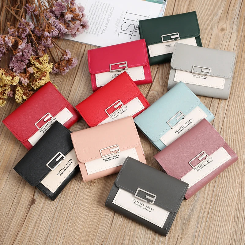 Women's Short PU Leather Wallet Tri-fold ID Credit Card Holder Clutch Money Cash Clip Purse With ID Window Small Handbag Gifts