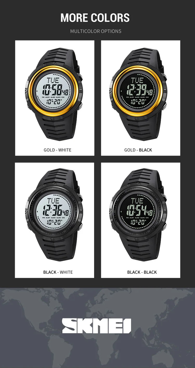 SKMEI Men's Sport Military Digital Men Watch For Men Waterproof Electronic Countdown Mens Wristwatches Outdoors Clock + Compass