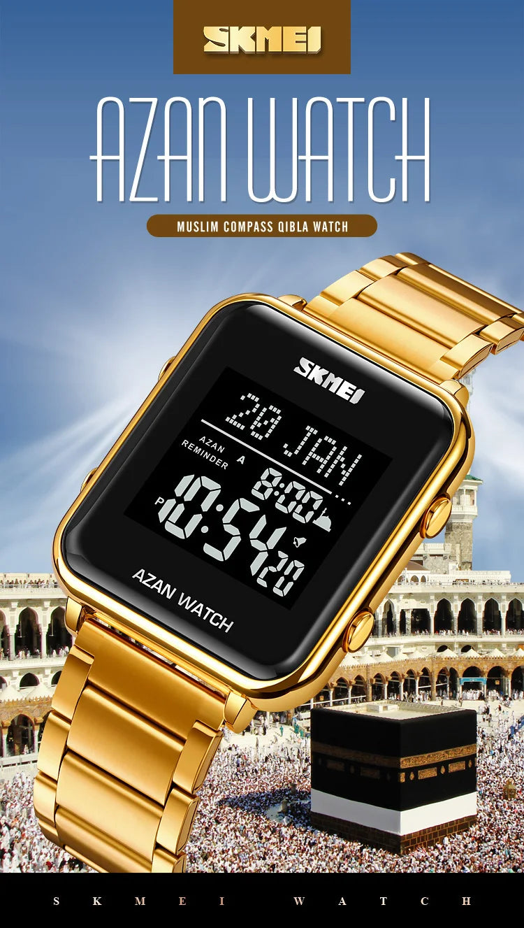 SKMEI Muslim Azan Digital Watches Men's Watch For Men Prayer With Qibla Compass Adhan Alarm Hijri Islamic Wristwatches Clock