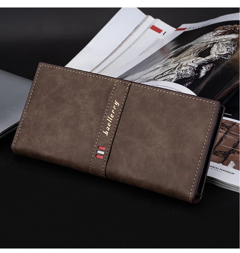 Men's Leather Wallet ID Card Holder Purse Bifold Pocket Long Clutch Bifold Business Money Bag Man Wallets Slim Wallet Card Slot