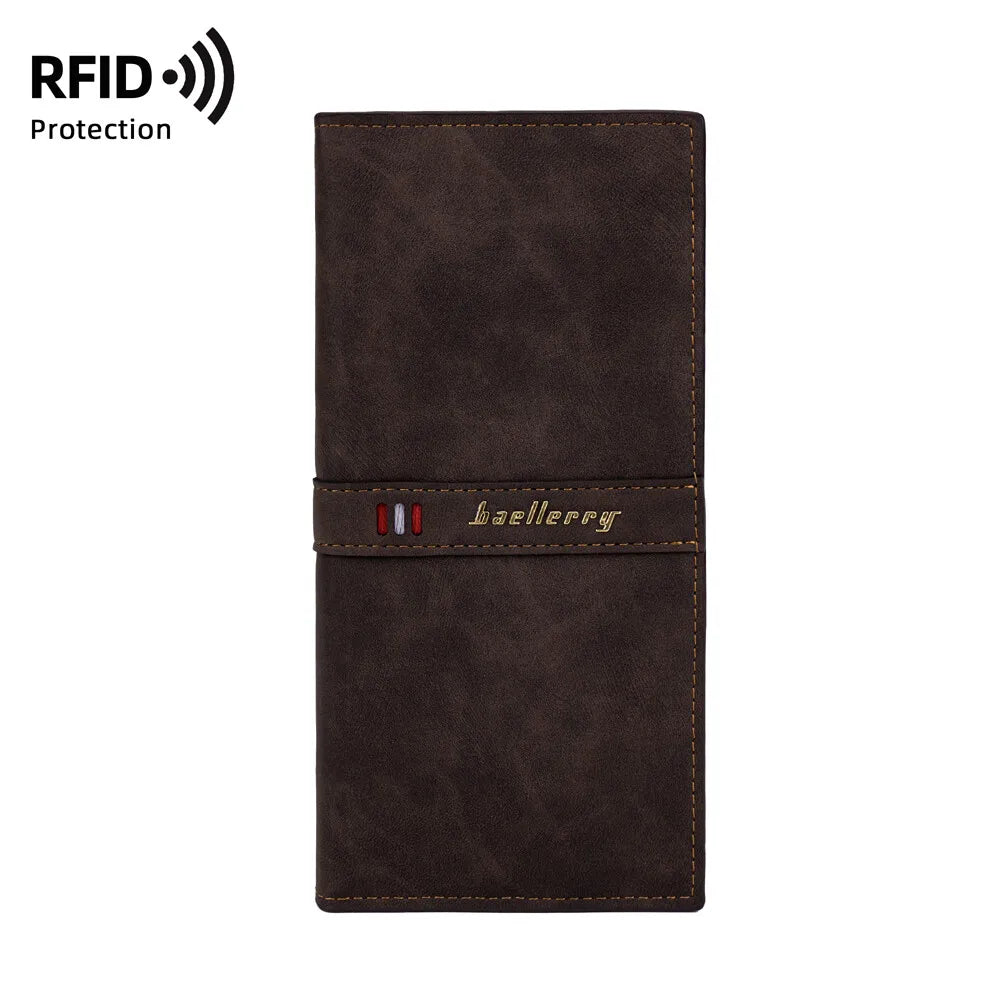Men's Leather Wallet ID Card Holder Purse Bifold Pocket Long Clutch Bifold Business Money Bag Man Wallets Slim Wallet Card Slot