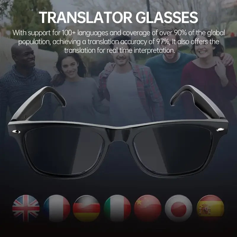 SENBONO AI Translation Smart Glassess Sunglasses With Bluetooth Call Play Music Headphones for Sports Driving Fitness Cycling