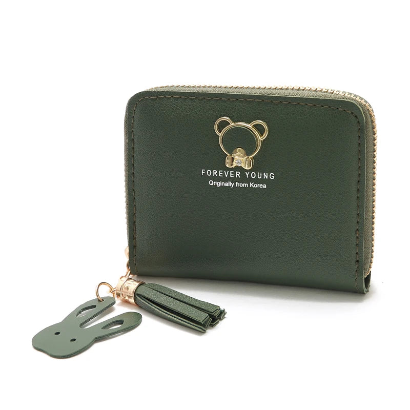 Women's leather Wallet Short Coin Purse Card Holder Small Ladies Wallet Female Hasp Mini Clutch Fashionable bear design wallet