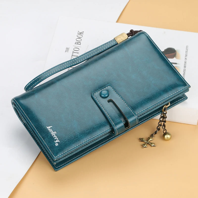 Women's Fashion Leather Wallet Bifold Zipper Wallet Multi-card Slot Purse Wristband Handbag Large Capacity Wallet Phone Bag