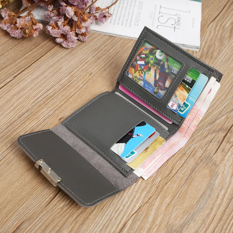 Women's Short PU Leather Wallet Tri-fold ID Credit Card Holder Clutch Money Cash Clip Purse With ID Window Small Handbag Gifts