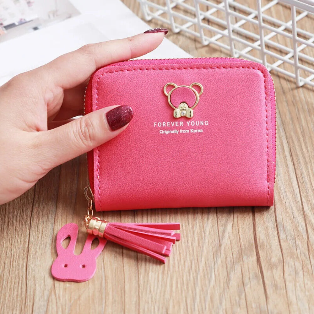 Women's leather Wallet Short Coin Purse Card Holder Small Ladies Wallet Female Hasp Mini Clutch Fashionable bear design wallet