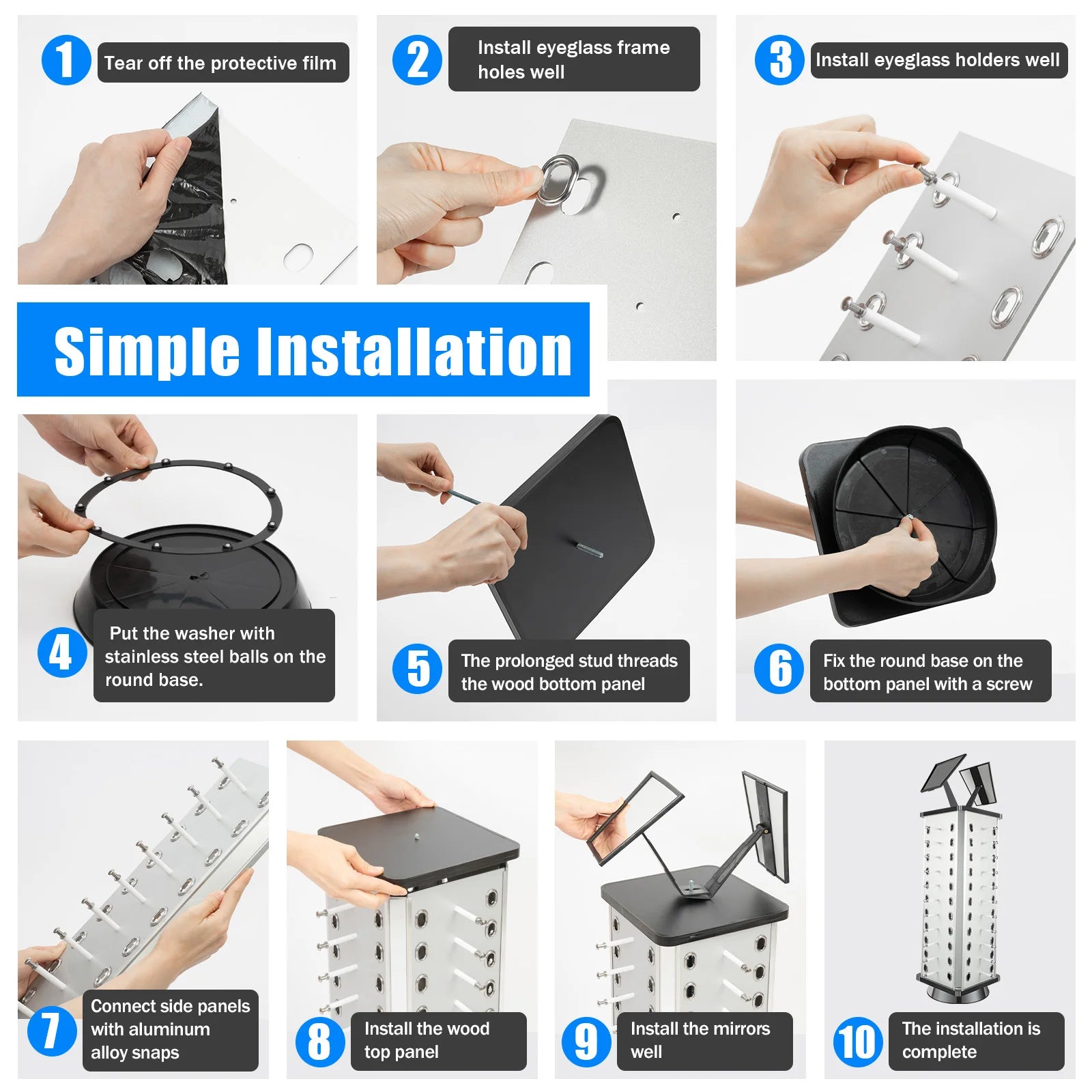 Rotating Eyeglasses Display Stand Hold Up to 44 Pairs of Eyeglasses Ideal for Displaying or Storing Sunglasses, Myopia Glasses